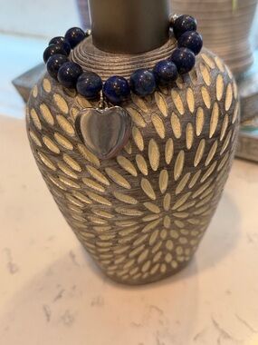 Lapis Blue Beaded Bracelet with Silver Heart Charm